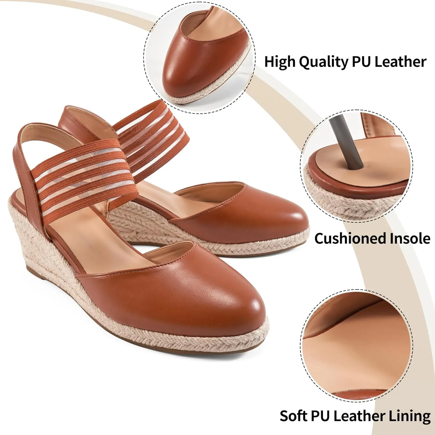 Aomigoct Wedge Sandals Dressy Women: Comfortable Elastic Strap Espadrille Wedges - Ladies Beach Casual Shoes