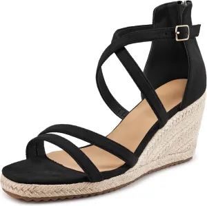 Aomigoct Wedge Sandals for Women Dressy - Suede Platform Wedges for Party - Fashion Ladies Open Toe Summer Espadrille Shoes