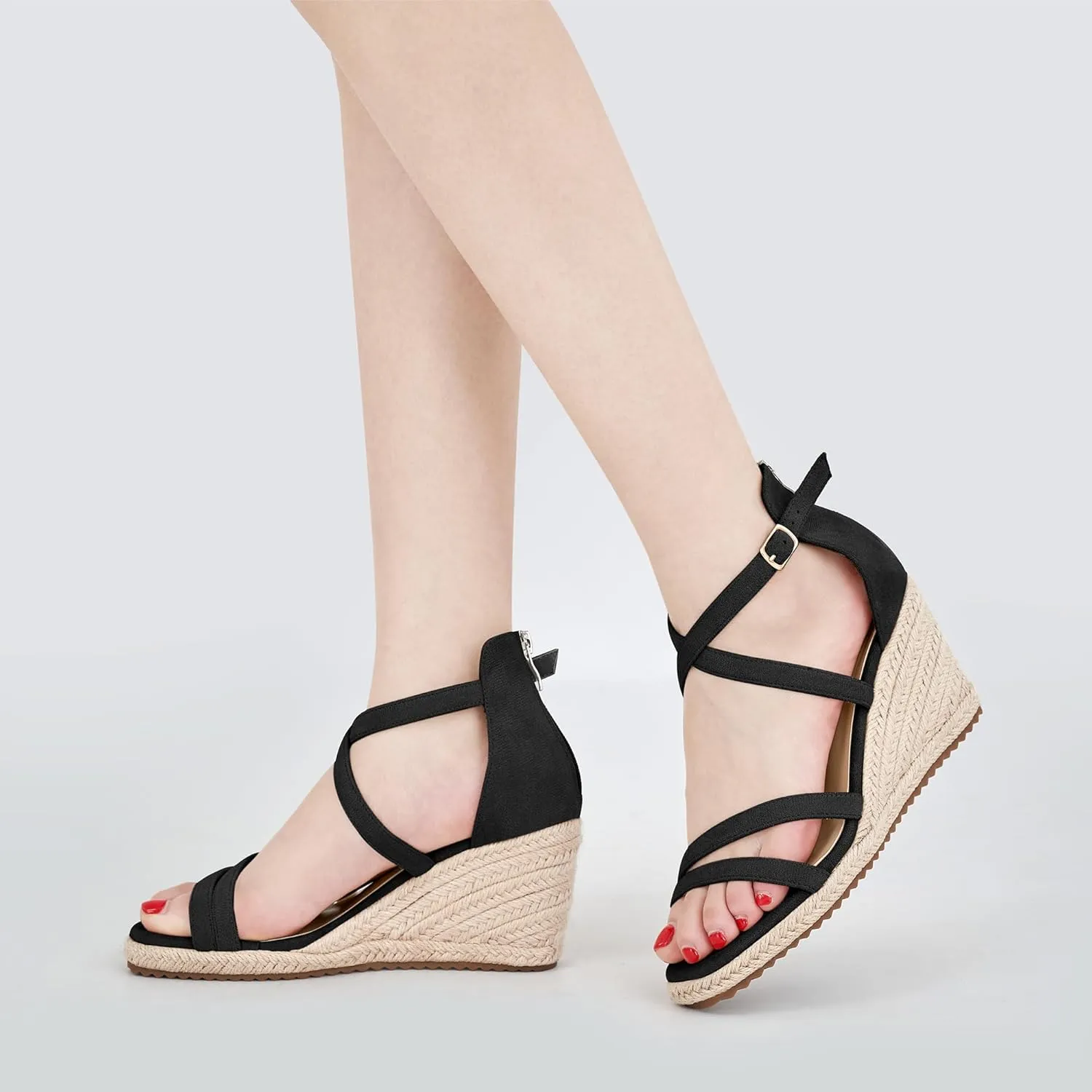 Aomigoct Wedge Sandals for Women Dressy - Suede Platform Wedges for Party - Fashion Ladies Open Toe Summer Espadrille Shoes
