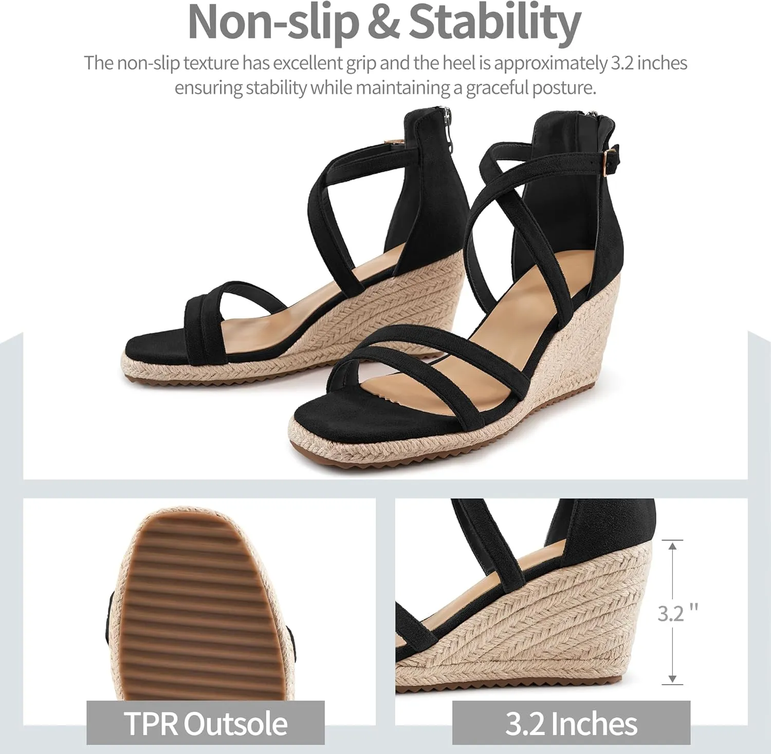 Aomigoct Wedge Sandals for Women Dressy - Suede Platform Wedges for Party - Fashion Ladies Open Toe Summer Espadrille Shoes
