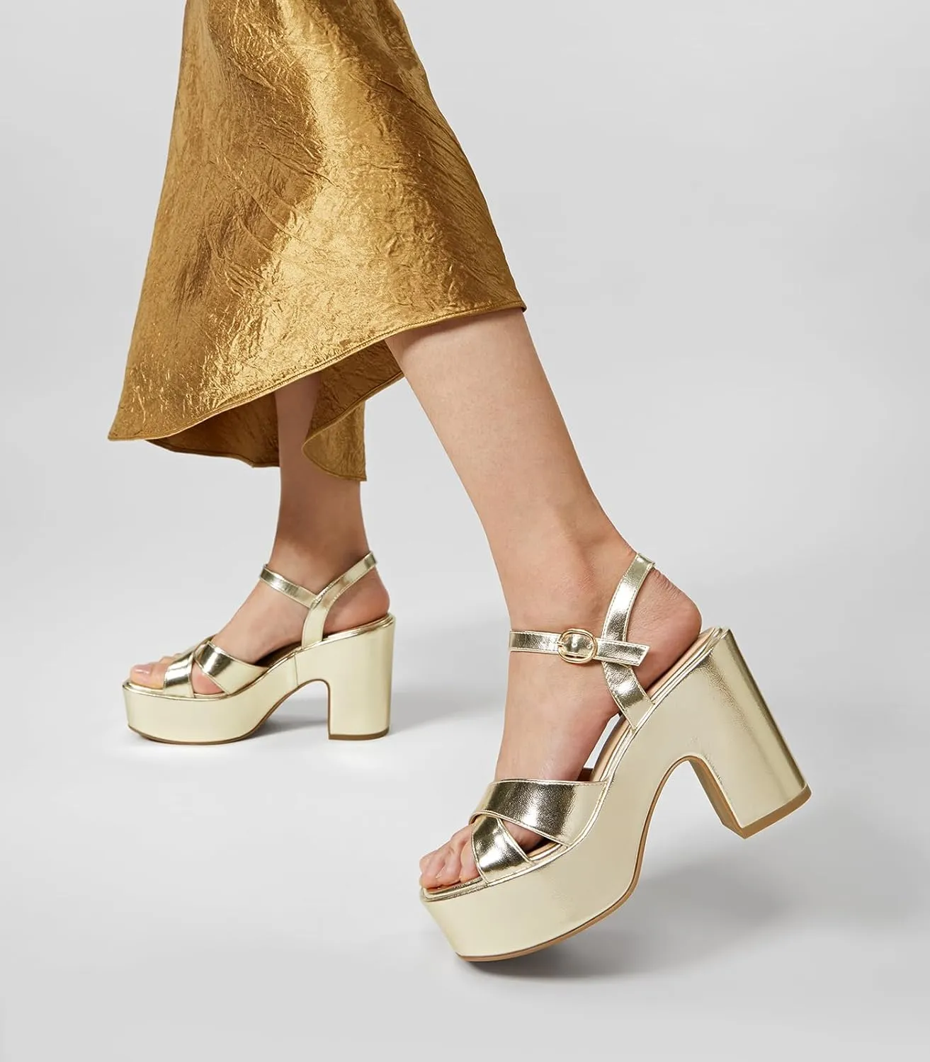 Arromic Women's Crisscross Band Platform High Heel Sandals with 4-Inch Chunky Heels Ankle Strap Stylish Y2K Heeled Shoes for Party, Wedding, Evening Events