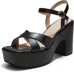 Arromic Women's Crisscross Band Platform High Heel Sandals with 4-Inch Chunky Heels Ankle Strap Stylish Y2K Heeled Shoes for Party, Wedding, Evening Events