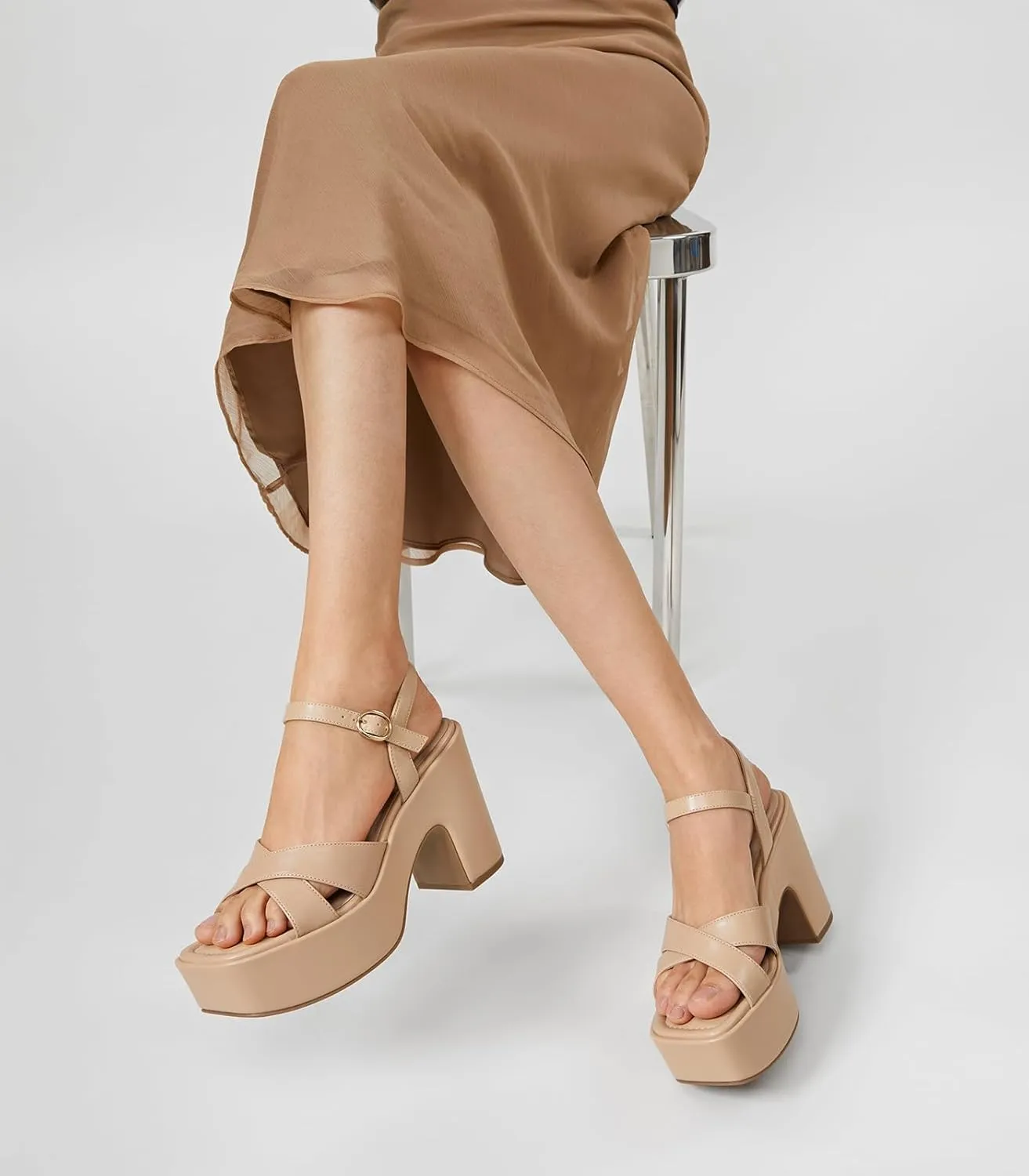 Arromic Women's Crisscross Band Platform High Heel Sandals with 4-Inch Chunky Heels Ankle Strap Stylish Y2K Heeled Shoes for Party, Wedding, Evening Events