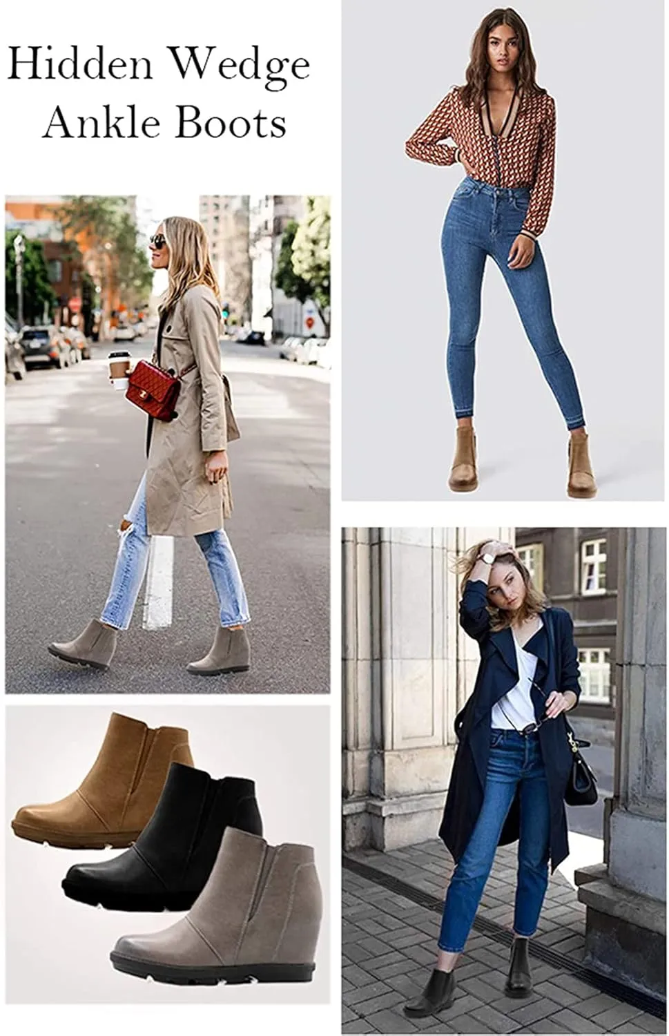 Athlefit Wedge Booties for Women with Heel Hidden Wedge Boots Comfortable Ankle Boots