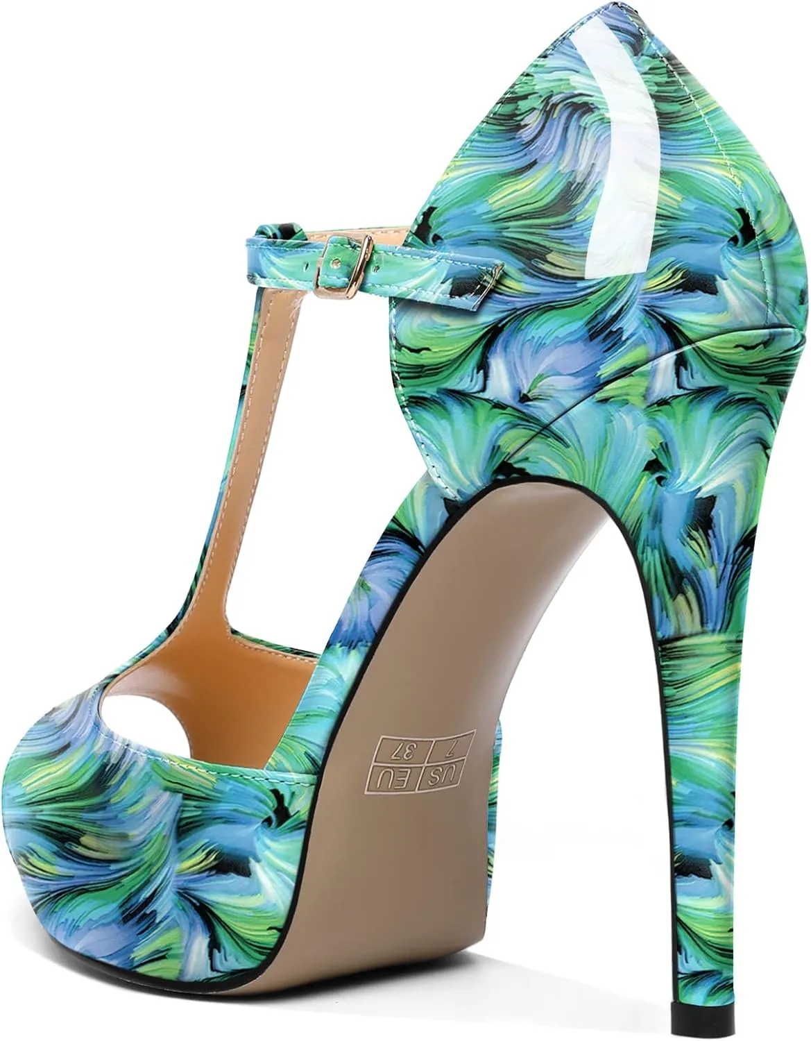 AUMOTED Women's High Heel Stiletto Shoes Platform Heel Peep Open Toe Sandals T-Strap Heeled Sandals Buckle Wedding Dress 4.7 Inch Sandals Heels