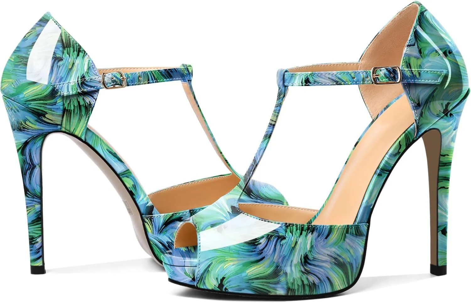 AUMOTED Women's High Heel Stiletto Shoes Platform Heel Peep Open Toe Sandals T-Strap Heeled Sandals Buckle Wedding Dress 4.7 Inch Sandals Heels