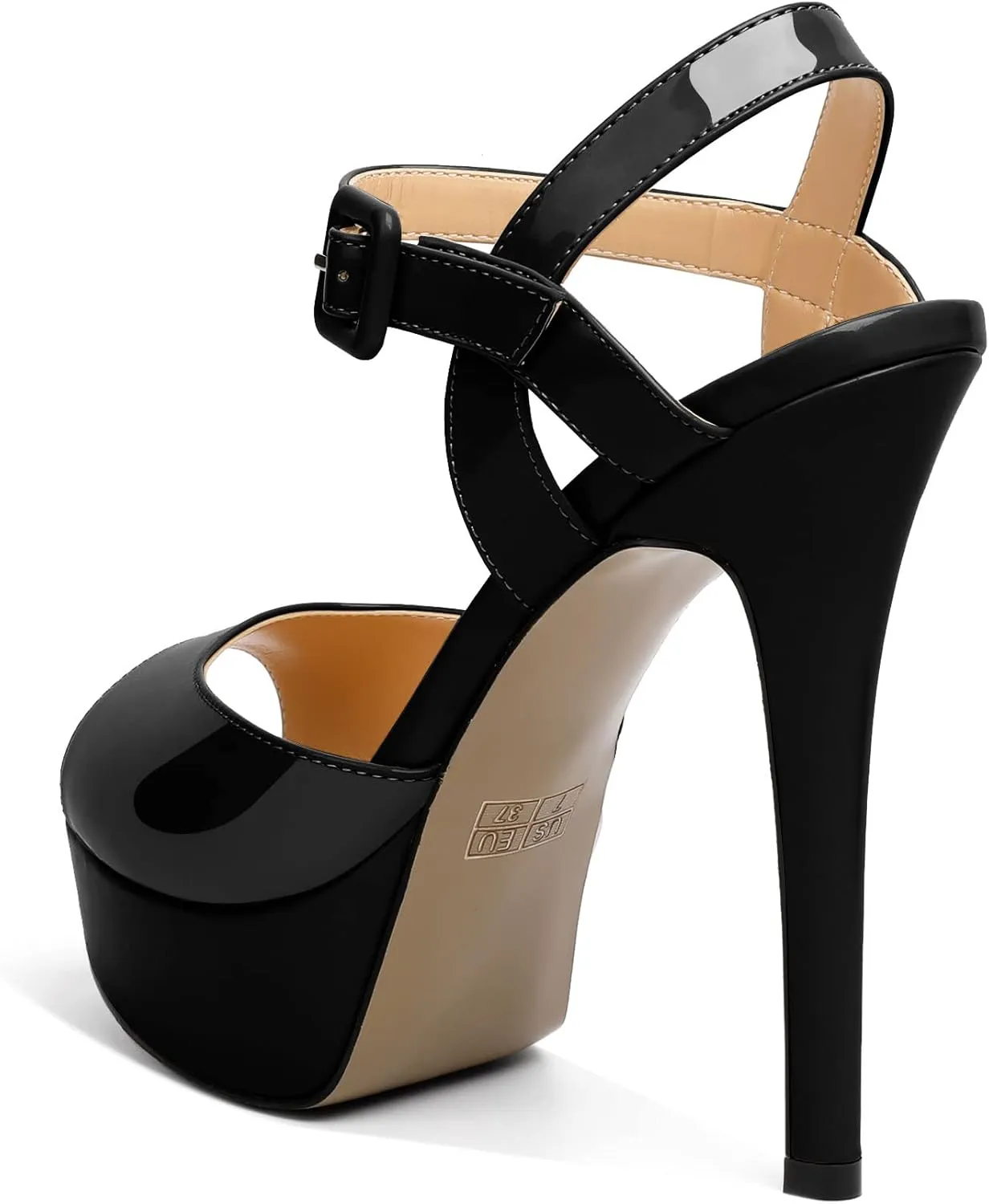 AUMOTED Women's Patent Platform Sandals Peep Open Toe Stiletto High Heels Ankle Strap Wedding Party Summers Dress Sandals Evening 5.5 Inch