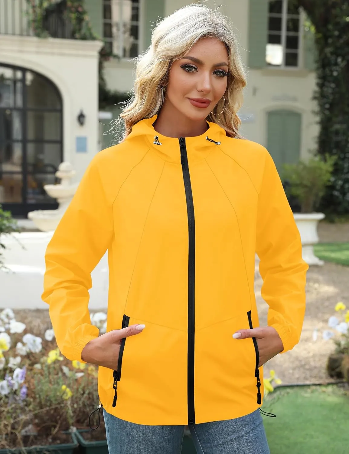 Avoogue Rain Jacket for Women Waterproof Lightweight Windbreaker Jacket with Hood Packable Raincoat with Pockets S-3XL