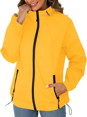 Avoogue Rain Jacket for Women Waterproof Lightweight Windbreaker Jacket with Hood Packable Raincoat with Pockets S-3XL