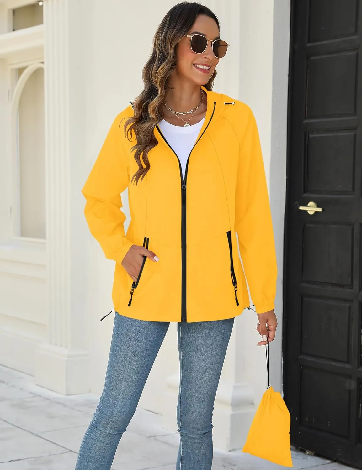 Avoogue Rain Jacket for Women Waterproof Lightweight Windbreaker Jacket with Hood Packable Raincoat with Pockets S-3XL
