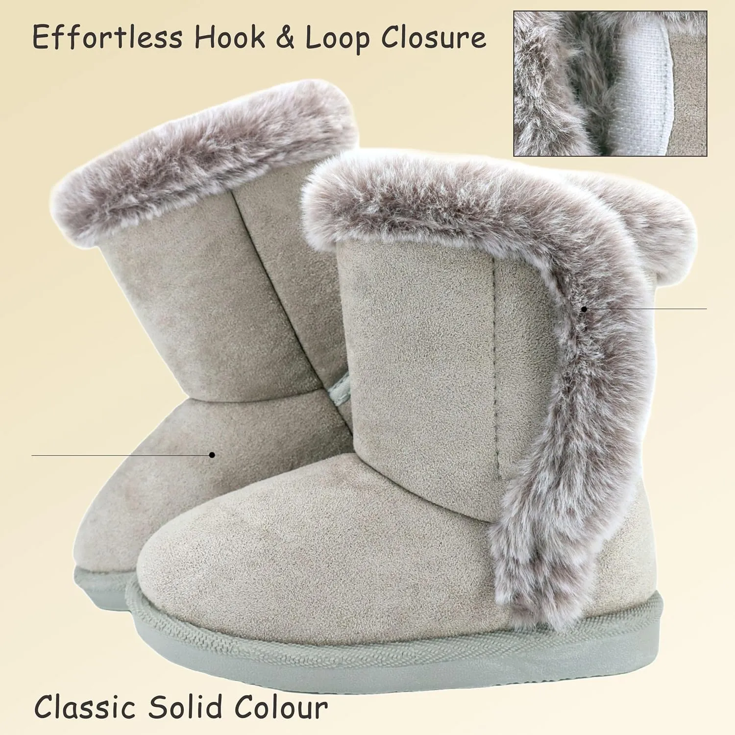 Baby Girls Winter Boots Toddler Kid Fashion Fur Lined Lightweight Warm Snow Boots for Everyday Wear