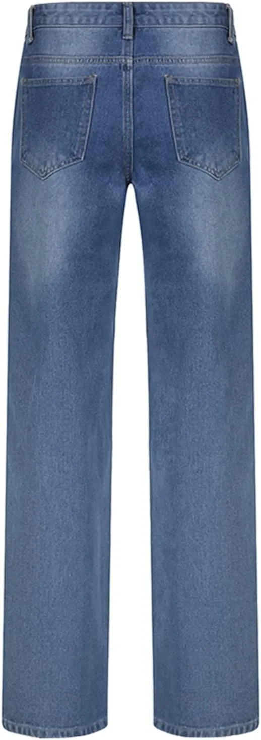 Baggy Jeans for Women Harajuku Graphic Print Cargo Jeans Wide Straight Leg Denim Pants Vintage Streetwear