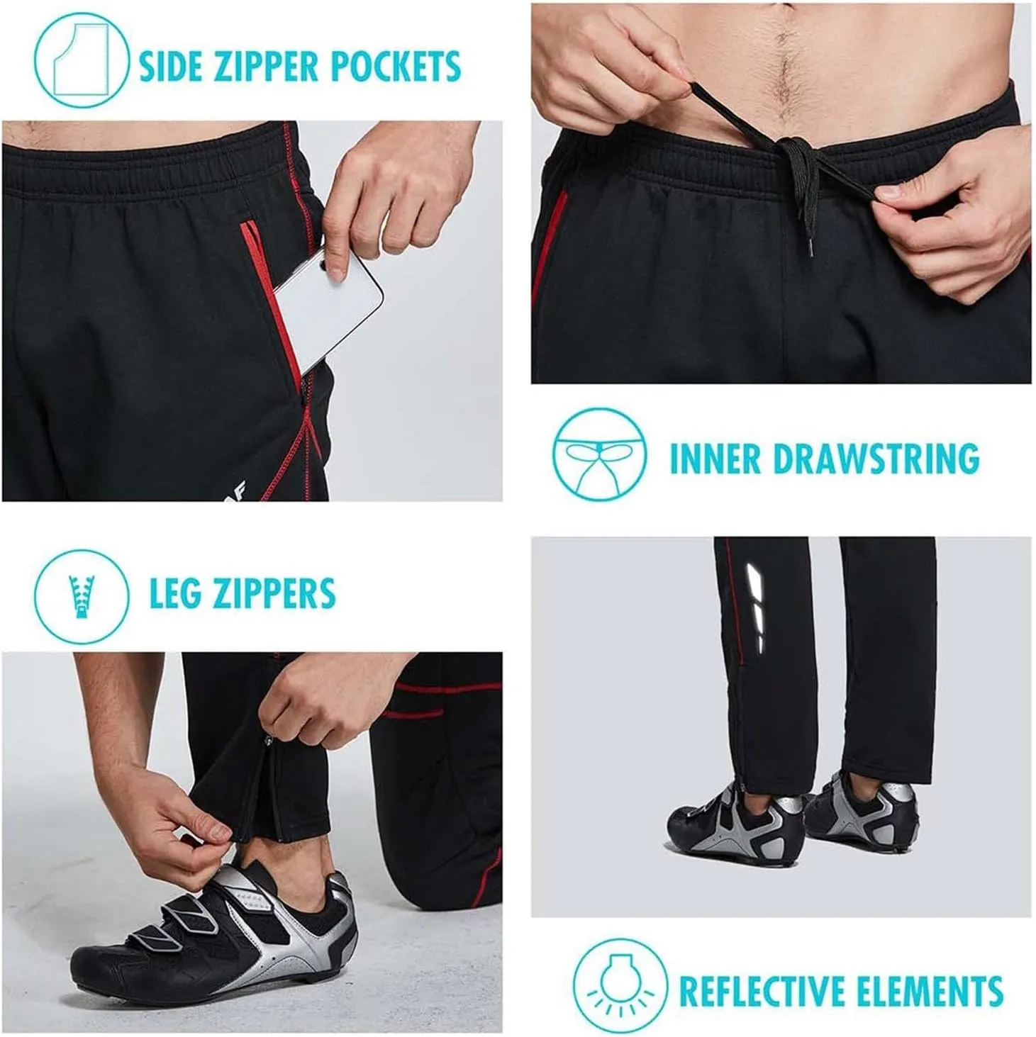 baleaf Men's Fleece Pants Winter Cycling Pants Mountain Bike Clothing Thermal Cold Weather Running Gear