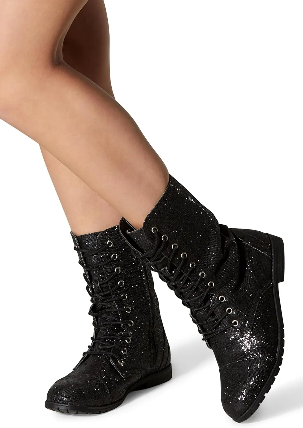 Balera Glitter Combat Boots with Zipper for Women Perfect for Dance