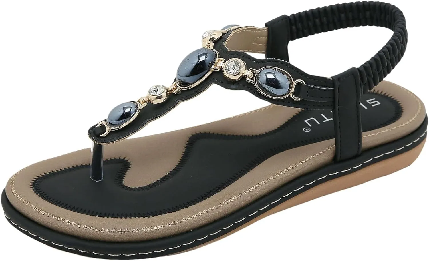 Barefoot Sandals, Mules Heel, Women's Beach Strappy Summer Shoes, Open Toe Outdoor Trekking Boho Rhinestone Flat Separator Sandals