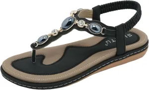 Barefoot Sandals, Mules Heel, Women's Beach Strappy Summer Shoes, Open Toe Outdoor Trekking Boho Rhinestone Flat Separator Sandals