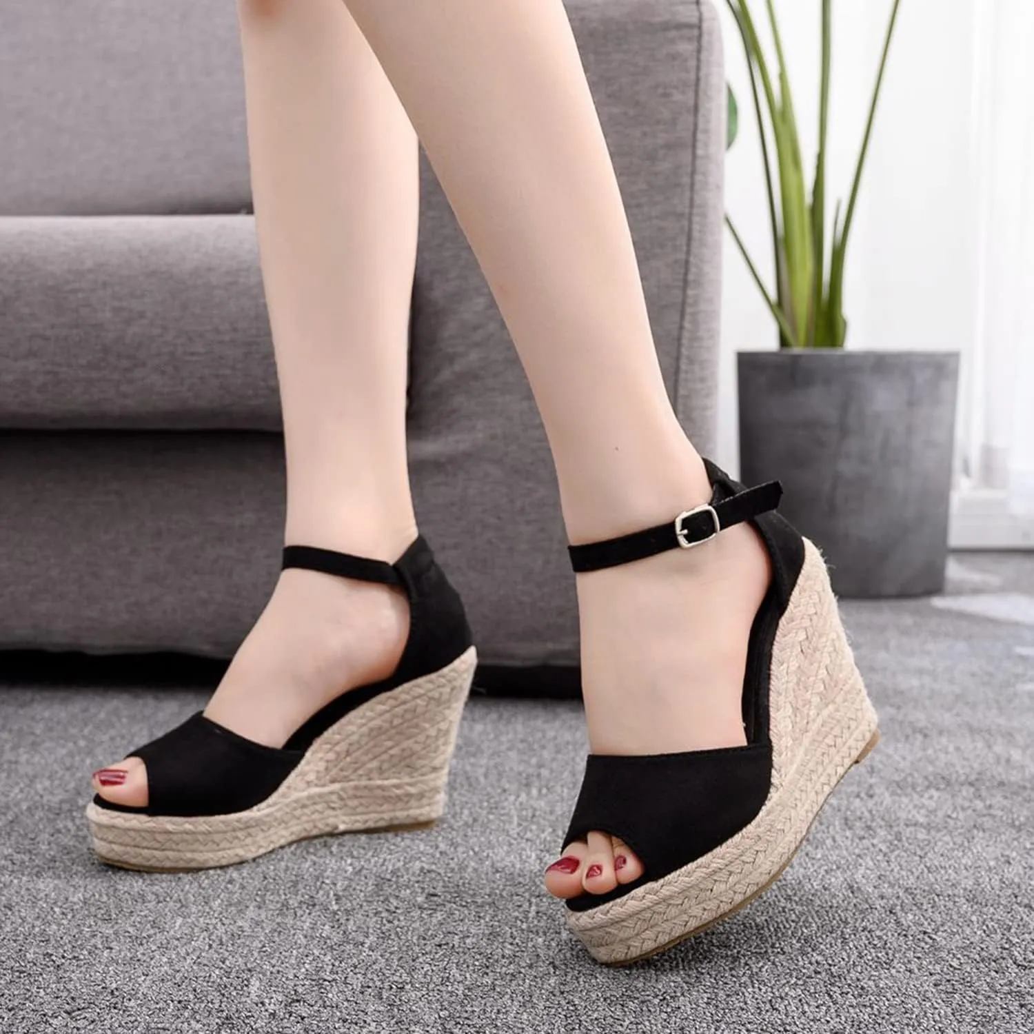 bbruriy Sandals for Women, Platform Ankle Strap Womens Sandals Open Toe Espadrille Wedge Sandals Casual Summer Womens Dress Shoes