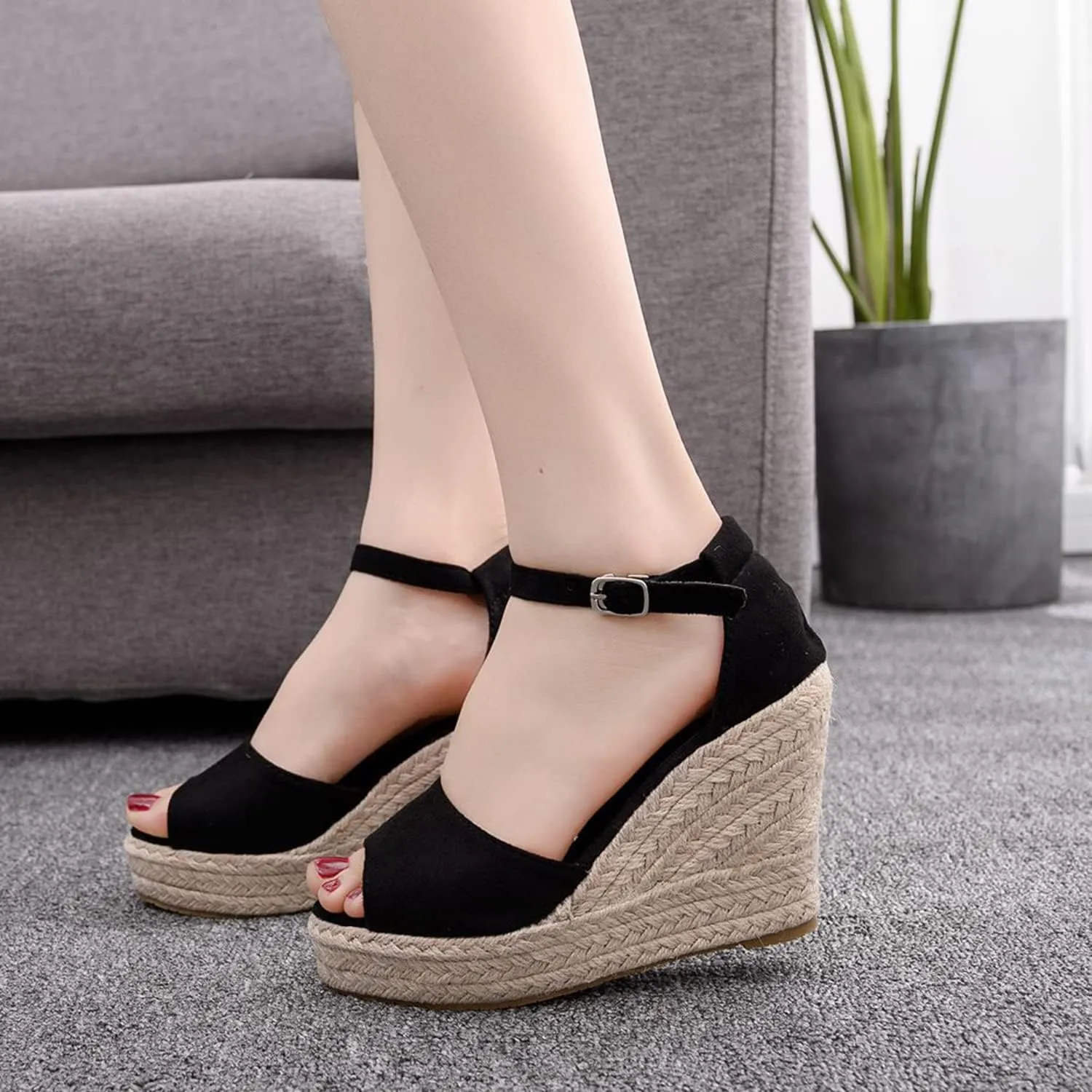 bbruriy Sandals for Women, Platform Ankle Strap Womens Sandals Open Toe Espadrille Wedge Sandals Casual Summer Womens Dress Shoes