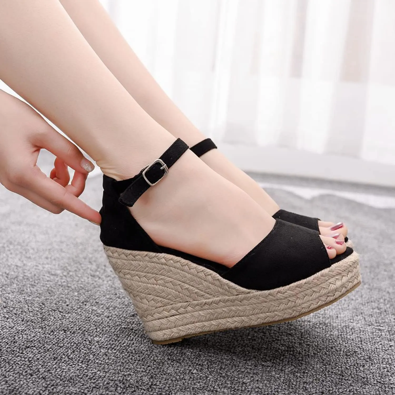 bbruriy Sandals for Women, Platform Ankle Strap Womens Sandals Open Toe Espadrille Wedge Sandals Casual Summer Womens Dress Shoes