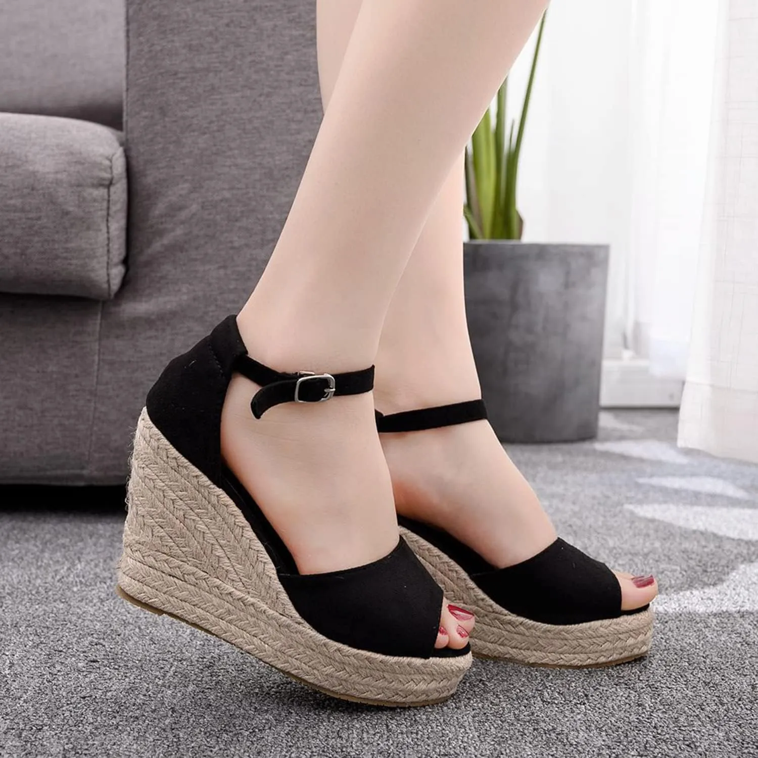 bbruriy Sandals for Women, Platform Ankle Strap Womens Sandals Open Toe Espadrille Wedge Sandals Casual Summer Womens Dress Shoes