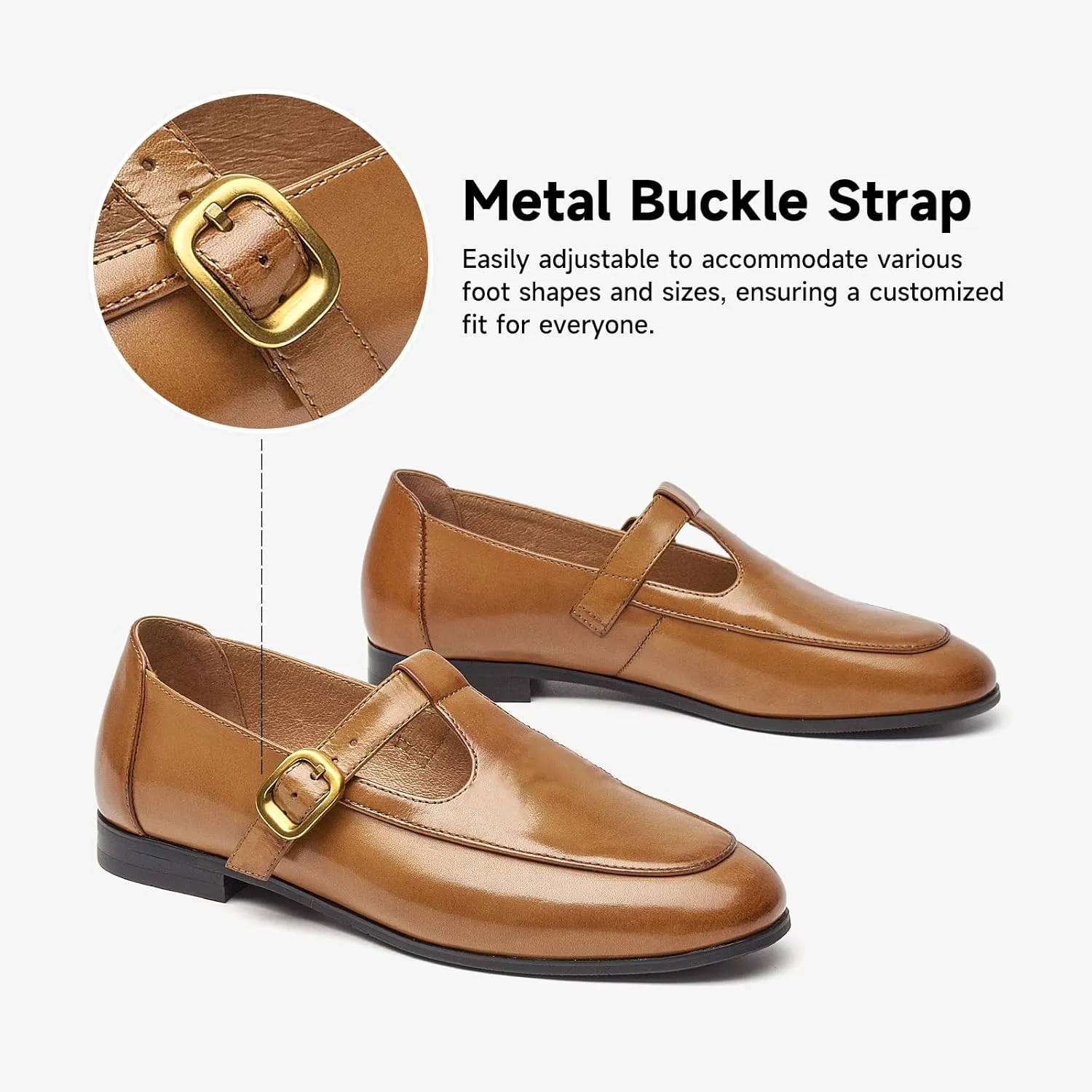 BEAU TODAY T Strap Shoes for Women, Mary Jane Flats, Leather Loafers Round Toe Lolita Fashion Womens Slip On Shoes