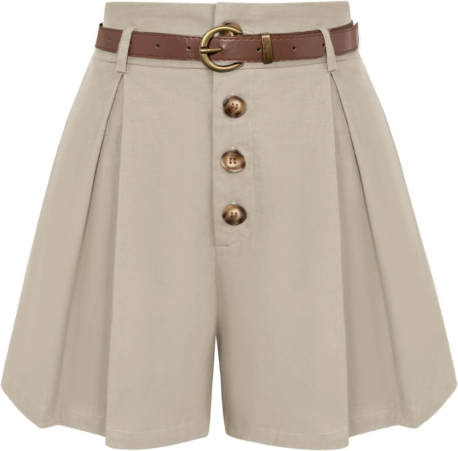 Belle Poque Womens Shorts Dressy Casual High Waisted Summer Pleated Wide Leg Shorts with Pockets and Belt