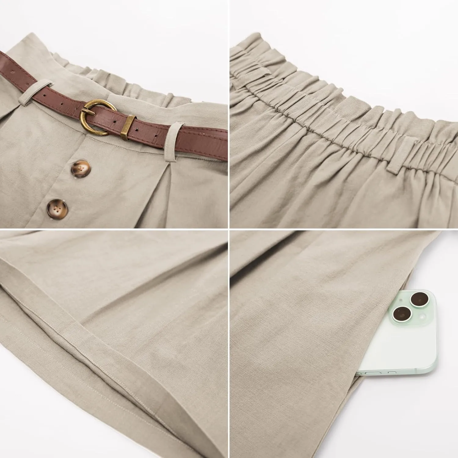 Belle Poque Womens Shorts Dressy Casual High Waisted Summer Pleated Wide Leg Shorts with Pockets and Belt