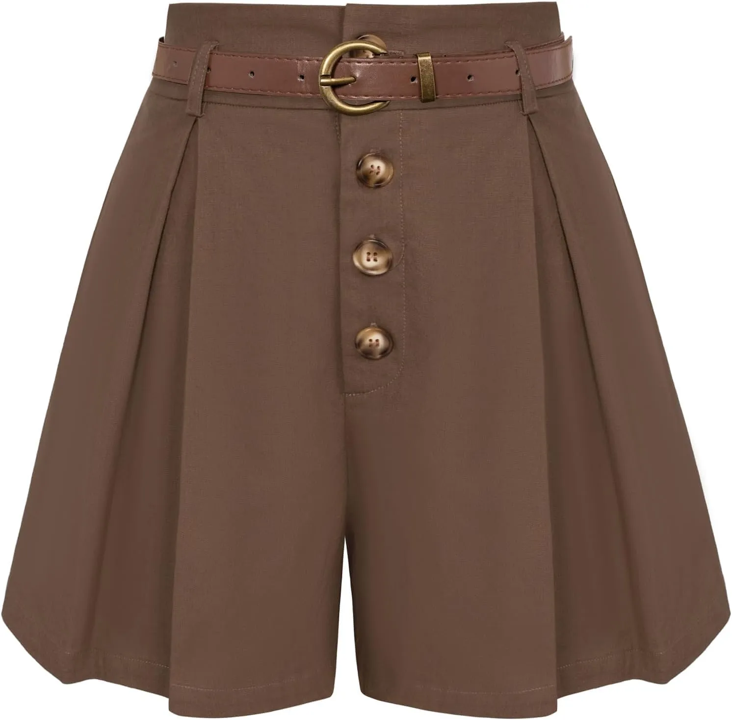 Belle Poque Womens Shorts Dressy Casual High Waisted Summer Pleated Wide Leg Shorts with Pockets and Belt
