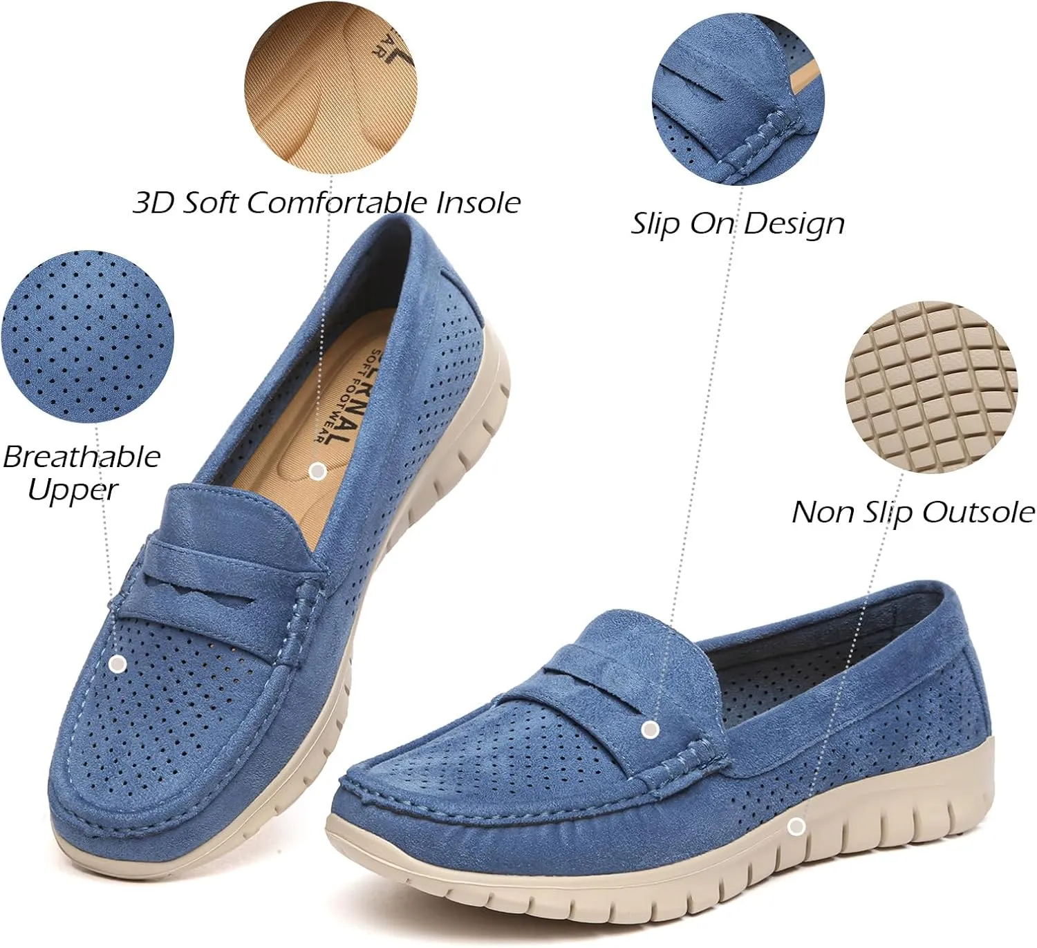 Bernal Loafers for Women Casual Moccasins Women's Comfortable & Lightweight Breathable Slip on Flat Shoes