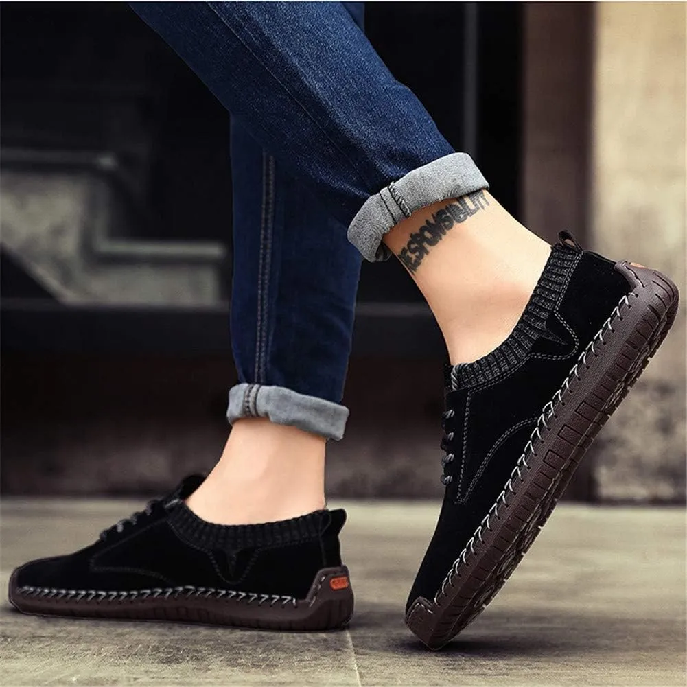 BIFINI Mens Suede Loafers Flats Sneaker Hand Stitching Outdoor Walking Daily Shoes