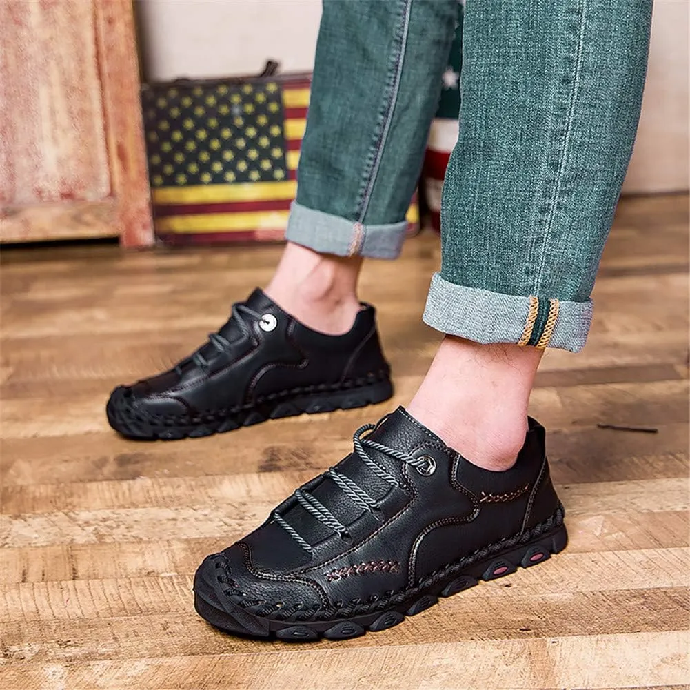 BIFINI Men's Vintage Handmade Leather Sneakers Casual Lace-up Flat Outdoor Loafers