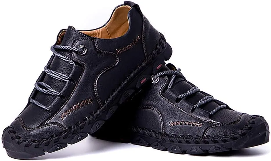 BIFINI Men's Vintage Handmade Leather Sneakers Casual Lace-up Flat Outdoor Loafers