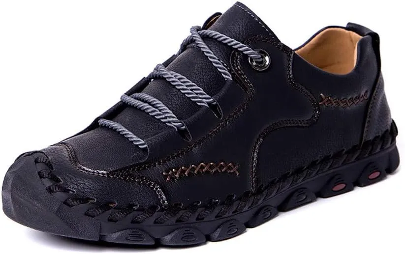 BIFINI Men's Vintage Handmade Leather Sneakers Casual Lace-up Flat Outdoor Loafers