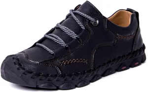 BIFINI Men's Vintage Handmade Leather Sneakers Casual Lace-up Flat Outdoor Loafers