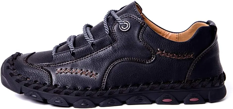 BIFINI Men's Vintage Handmade Leather Sneakers Casual Lace-up Flat Outdoor Loafers