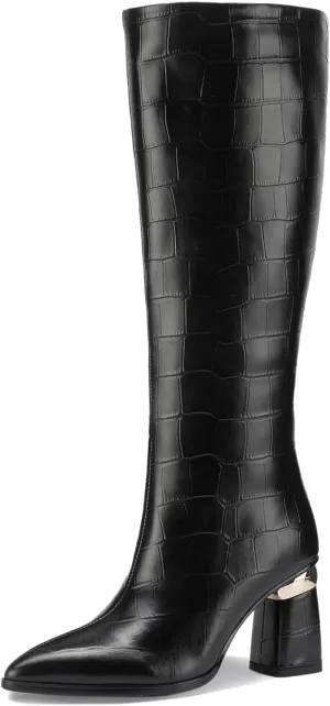 Black Knee High Boots Women High Heel Wide Calf Tall Thigh High Cowboy Cowgirl Winter Botas Para Mujer Chunky Block Western Waterproof Rain Snow Comfortable Shoes
