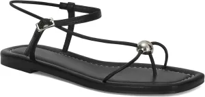 Black Strappy Flat Sandals for Women Comfortable Open Square Toe Sandals Dressy Beach Thong Flip Flop Slides Sandals