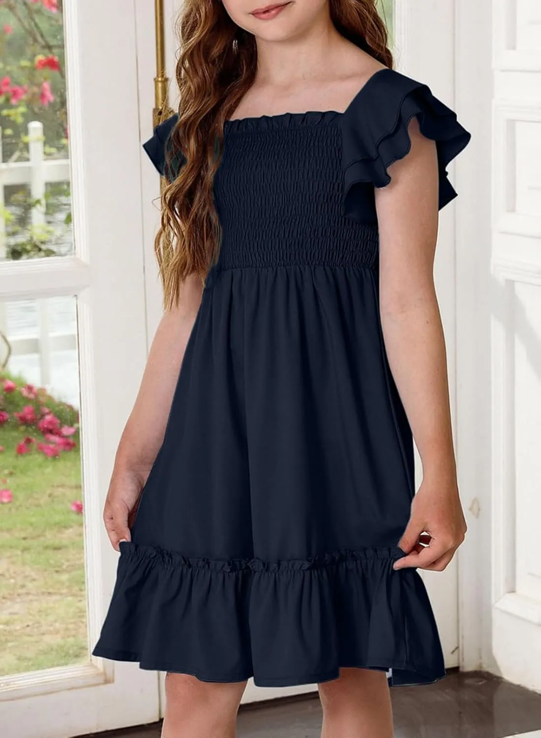 blibean Tween Girls Elegant Ruffle Sleeve Dresses Size 6-15 Years