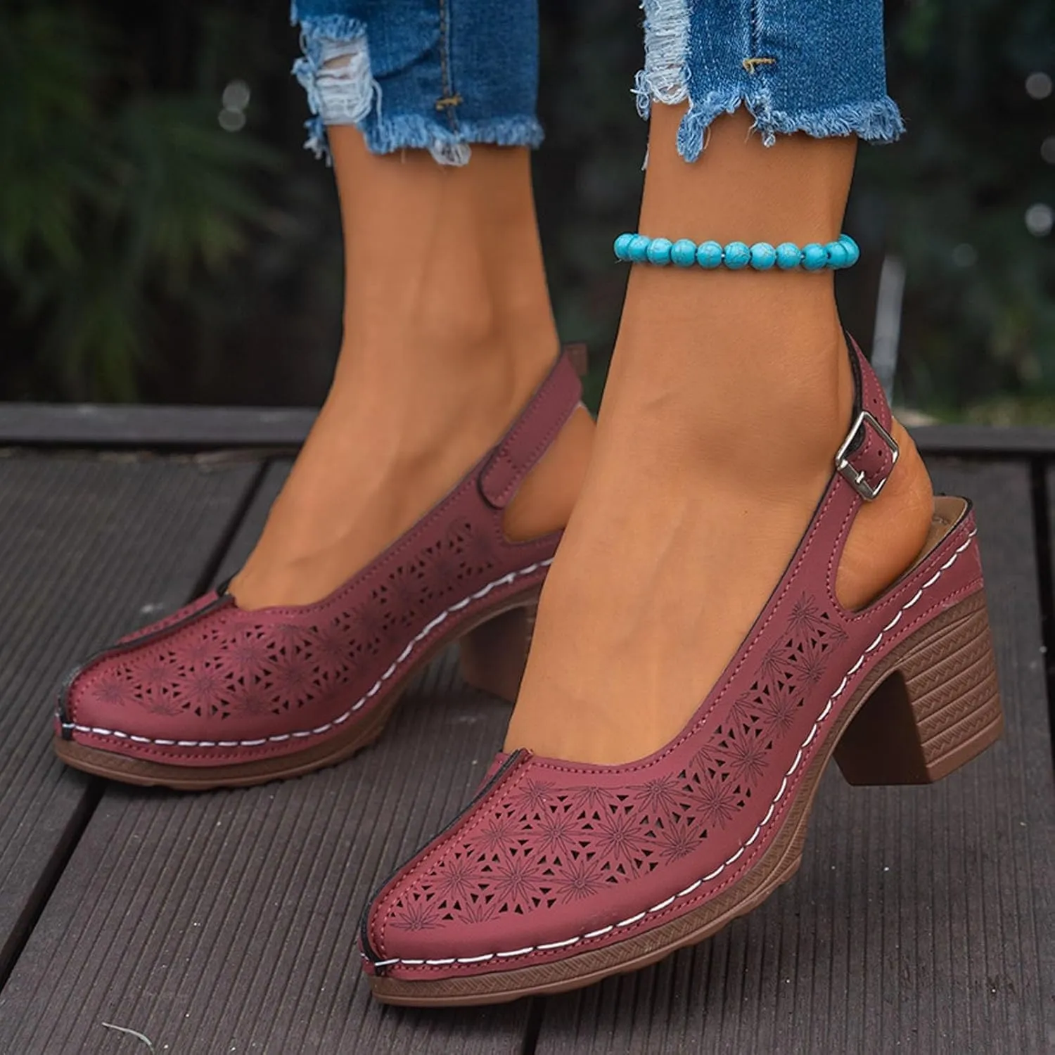 Block Heel Sandals For Women Closed Toe Hollow Out Vamp Ankle Strap Buckle Round Toe Sandals Low Block Chunky Heels Sandal Comfortable Soft Bottom Fashion Sandal Elegant Wedding Going Out Shoes