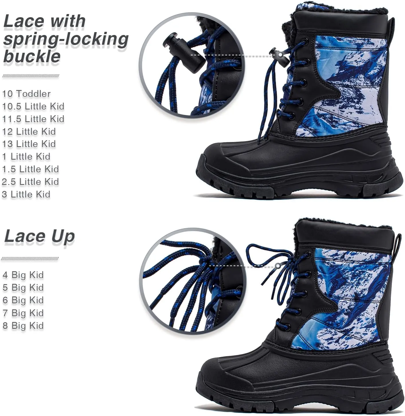 BODATU Boys' Waterproof Winter Snow Boots with Insulation for Cold Weather