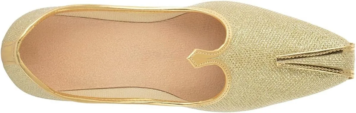 BombayFlow Men's Tiger Gold Glitter Punjabi Jutti Indian Handmade Gold Shoes Loafers, Khussa Shoes Juti India Wedding Kurta Sherwani Khussa Mojari Men's
