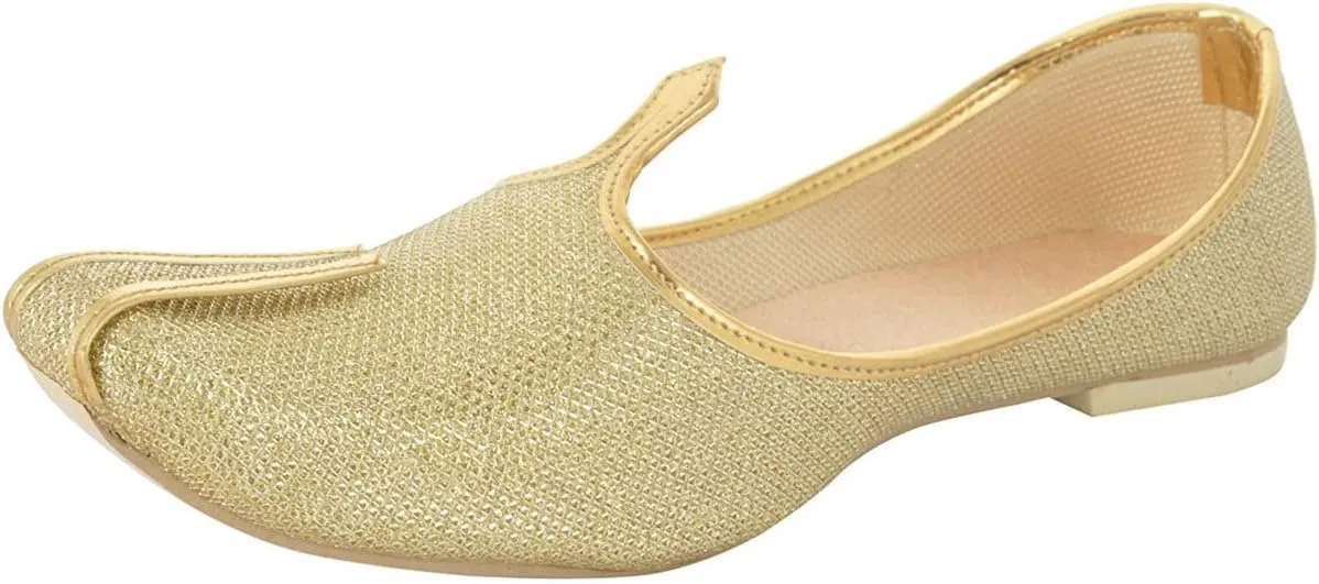 BombayFlow Men's Tiger Gold Glitter Punjabi Jutti Indian Handmade Gold Shoes Loafers, Khussa Shoes Juti India Wedding Kurta Sherwani Khussa Mojari Men's