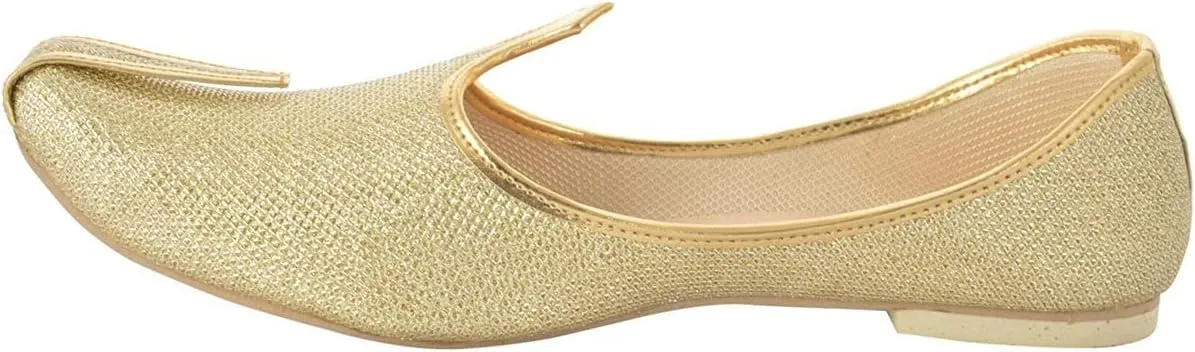 BombayFlow Men's Tiger Gold Glitter Punjabi Jutti Indian Handmade Gold Shoes Loafers, Khussa Shoes Juti India Wedding Kurta Sherwani Khussa Mojari Men's