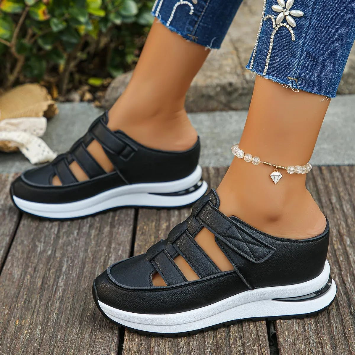 Bomre Shoes, Bomre Orthopedic Slip On Shoes Women, Aveta Arch Support Sandals, Hollow-Out Closed Toe Platform Wedge