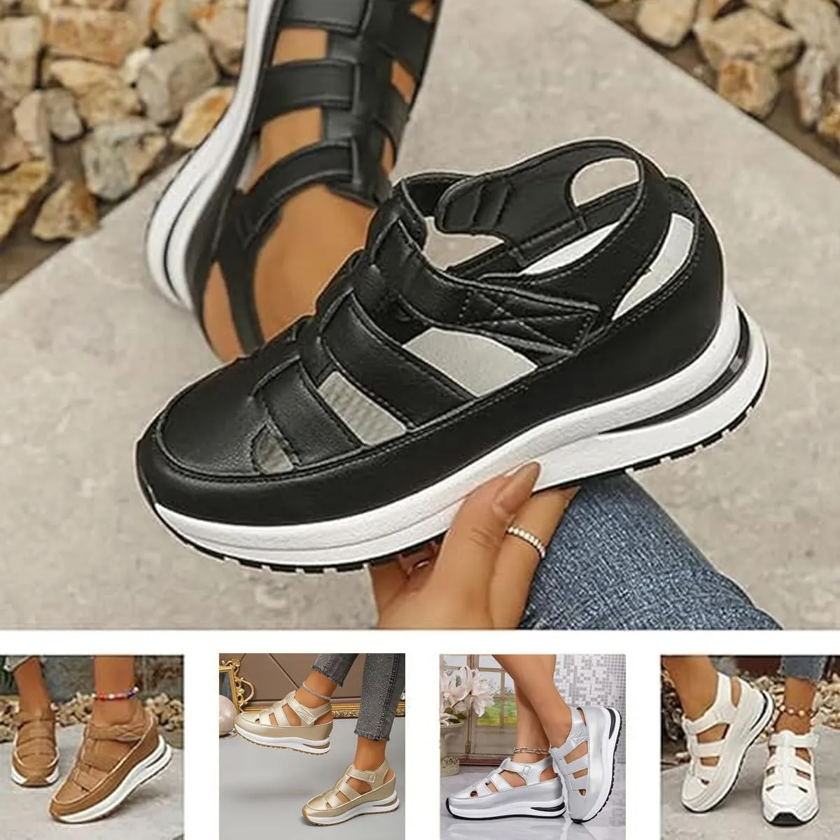 Bomre Shoes, Bomre Orthopedic Slip On Shoes Women, Aveta Arch Support Sandals, Hollow-Out Closed Toe Platform Wedge