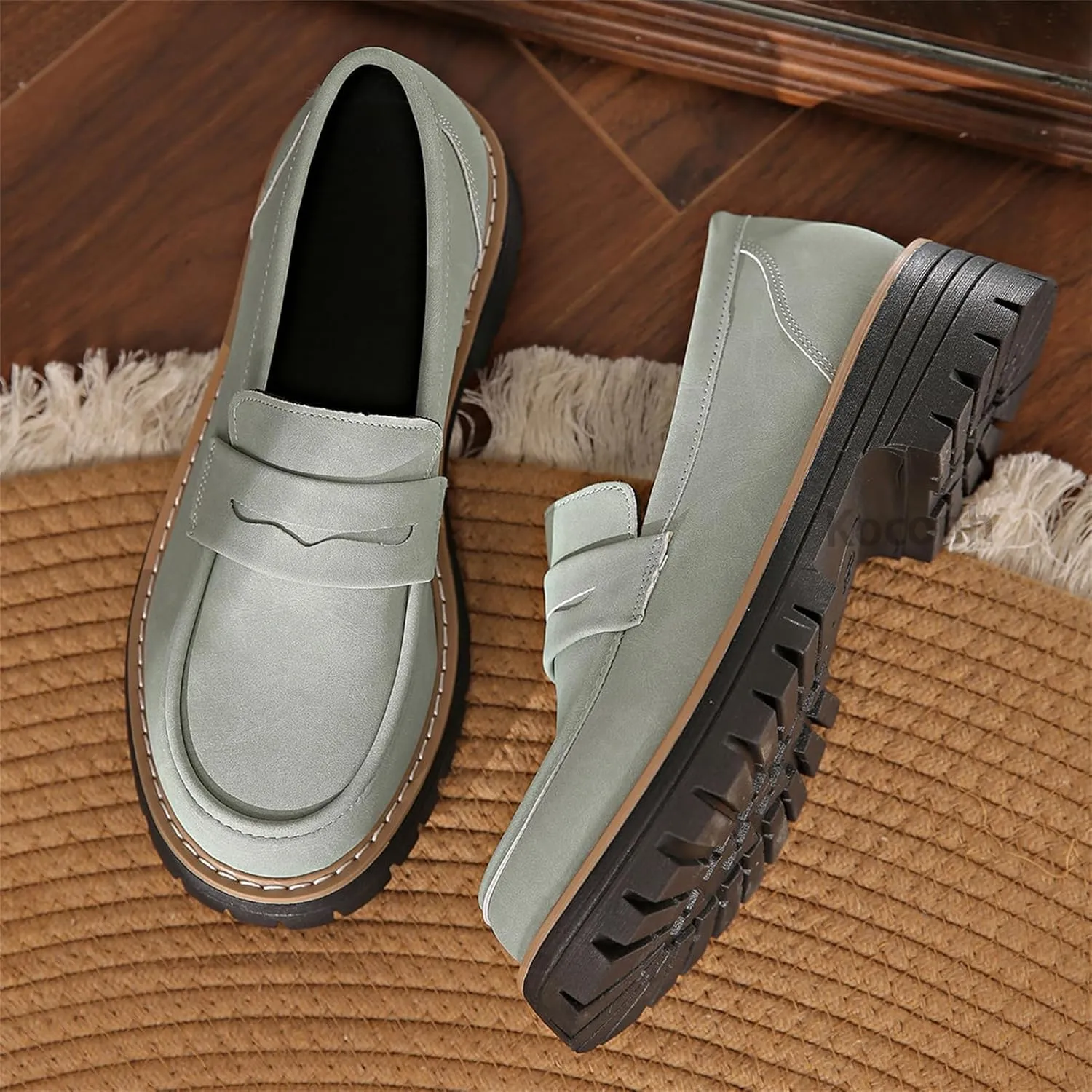 Bootara Loafers Shoes - Bootara Women's Plus Size Casual Retro Suede Loafers with Chunky Heel Platform