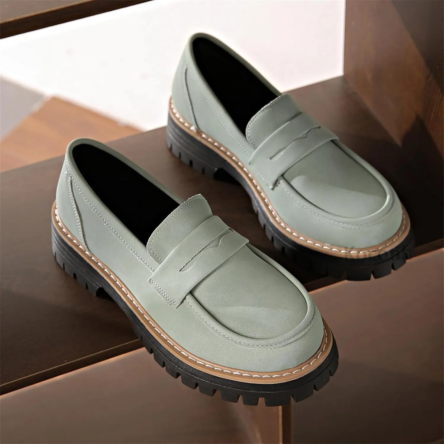 Bootara Loafers Shoes - Bootara Women's Plus Size Casual Retro Suede Loafers with Chunky Heel Platform