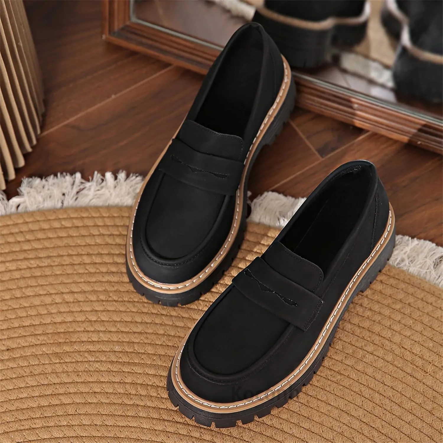 Bootara Loafers Shoes - Bootara Women's Plus Size Casual Retro Suede Loafers with Chunky Heel Platform