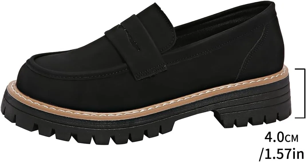 Bootara Loafers Shoes - Bootara Women's Plus Size Casual Retro Suede Loafers with Chunky Heel Platform