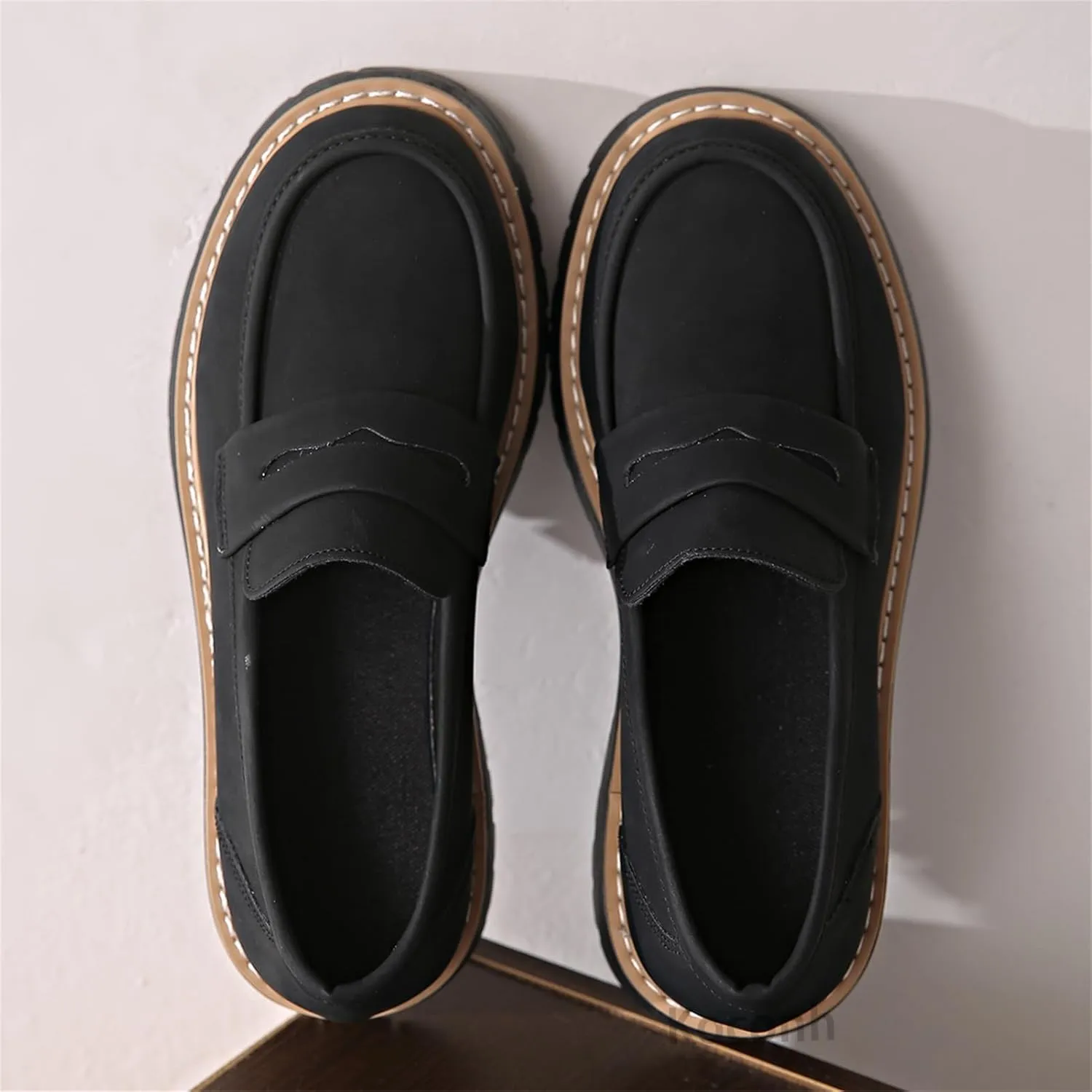 Bootara Loafers Shoes - Bootara Women's Plus Size Casual Retro Suede Loafers with Chunky Heel Platform